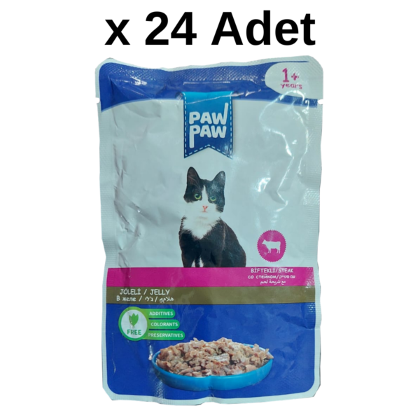 Paw Paw Jöle İçinde Biftekli Yaş Kedi Maması 85 gr x 24 Adet