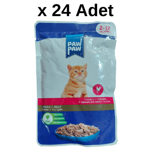 Paw Paw Jöle İçinde Tavuklu Yaş Yavru Kedi Maması 85 gr x 24 Adet